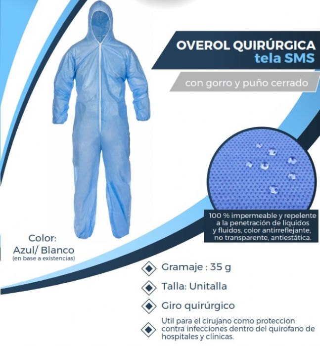 Overol Grado Quirúrgico en tela SMS impermeable